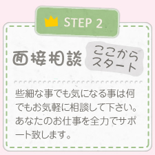 面接相談 些細な事でも気になる事は何でもお気軽に相談して下さい。